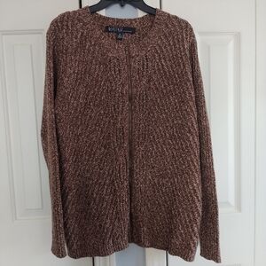 Kasper Brunette Sergenti Knit Zip Front Sweater Jacket 1X